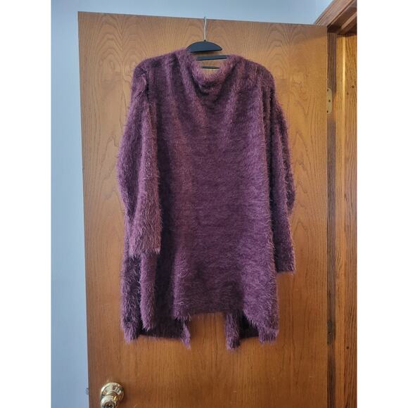 Knox Rose Eyelash Fuzzy Maroon Floral Embroidered Detail Cardigan EUC Medium - Picture 6 of 6